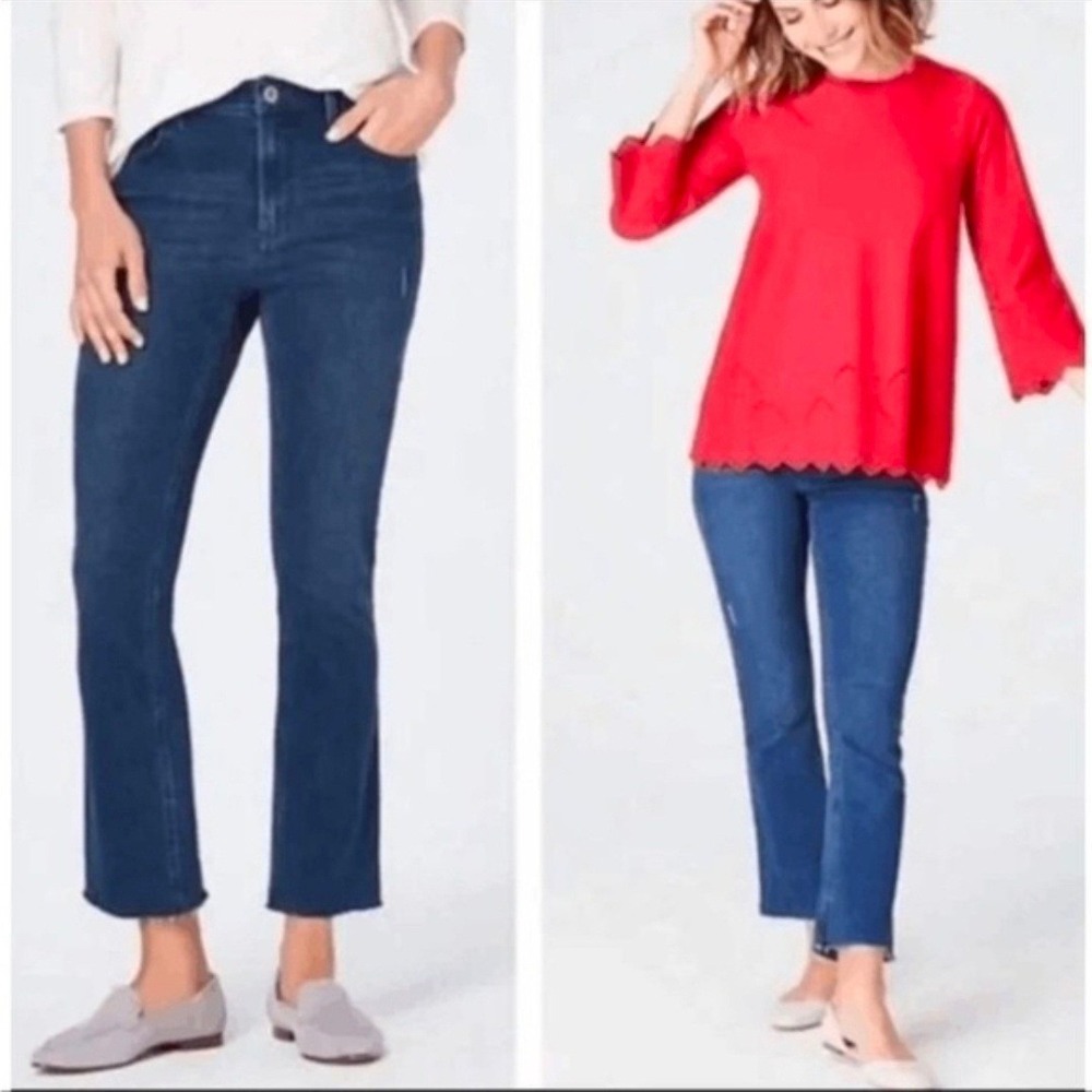 J. Jill Kick-Flare Ankle Jeans Blue Raw Hem Denim WMS  4